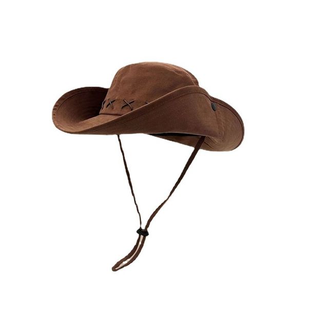 Brown Hat Large Head Circumference, Western Cowboy Suitable For Hiking Camping, American-style Fisherman Hat, Sun_desvips.com