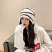 Women's Autumn Winter New Rolled Edge Striped Ear Protection Warm Internet Celebrity Slouchy Knitted Hat Korean Version_desvips.com