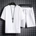 Waffle Grid Sports Casual Loose Fak Two-Piece Short Sleeve Shorts Full Set_desvips.com