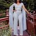 women's fashion solid color ribbon splicing short top wide-leg pants dress suit women_desvips.com