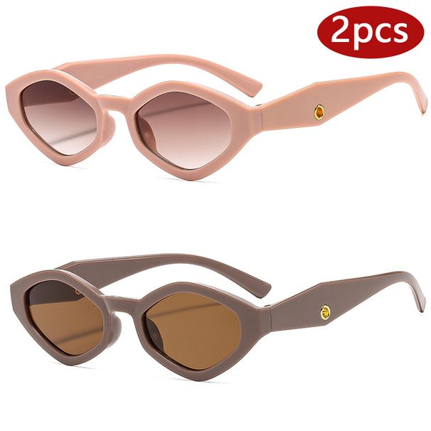 Hiking 2pcs Fashion Diamond Shaped Women‘s Anti Light Glasses Vintage Small Frame Punk Polygonal Glasses Outdoor Eyewear_desvips.com