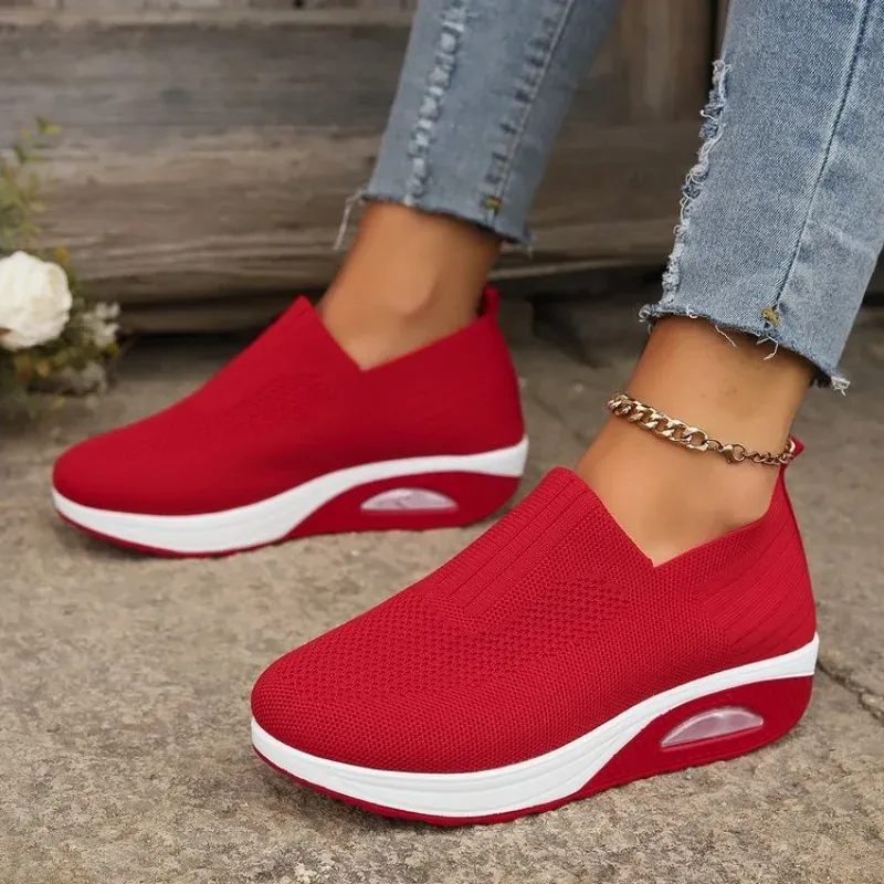 New Fashion Women Mesh Breathable Vulcanized Sneakers Woman Platform Solid Color Casual Ladies Wedges Walking Shoes_desvips.com
