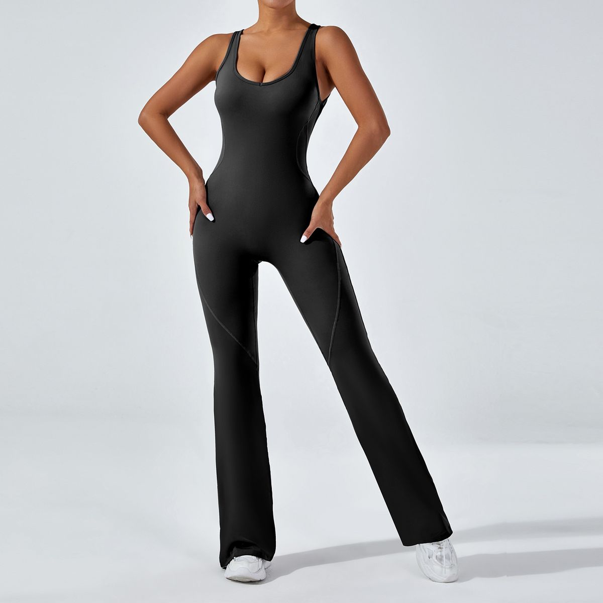 Women's Wide Leg Yoga Bodysuit Sports Fitness Wear Slimming Abdomen Flare Pants Casual Gym Clothing_desvips.com