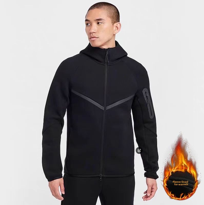 2025 Men's Autumn Winter Hook Sports Training Casual New Loose Jacket Coat Fleece Cardigan Sweatshirt_desvips.com