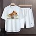 Men's Clothing 2024 Waffle Casual Summer Suit Men's Loose Teen Short sleeved T shirt Shorts Handsome Two piece Suit_desvips.com