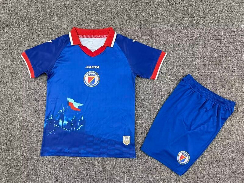 Haiti Home 16-28 Childrens Football Set Football Jersey Kit Kids Short Sleeve Set Sportswear Set Football Sports Clothing Set_desvips.com