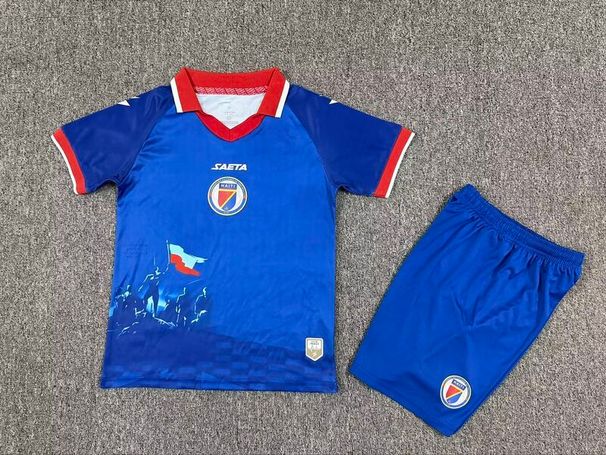 Haiti Home 16-28 Childrens Football Set Football Jersey Kit Kids Short Sleeve Set Sportswear Set Football Sports Clothing Set_desvips.com
