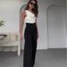 Women's Clothing fashion solid color oblique collar slim fit top high waist wide leg pants suit_desvips.com