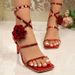 Red Rose Fashion High Heels Cross Buckle Sandals Women's Stylish Clog Shoes Comfortable Breathable PU Upper And Rubber Sole_desvips.com