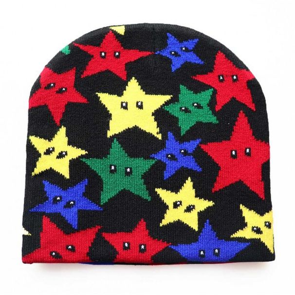 Autumn Winter Men Women Colorful Five-pointed Star Jacquard Knitted Super Elastic Wool Warm Pullover Hat_desvips.com
