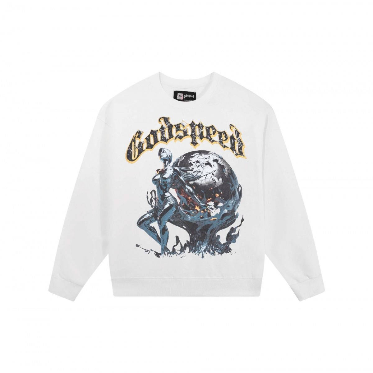 Trendy Brand Skull Print Heavy Cotton Unisex High Street Crew Neck Long Sleeve Sweatshirt_desvips.com
