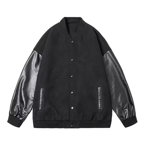 Trendy Brand Autumn Winter Stylish Stand-up Collar Coat, European And American Loose-fitting Patchwork Black Baseball_desvips.com