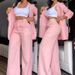 women's casual pink sportswear set loose fit side slit wide leg pants two piece outfit for autumn_desvips.com