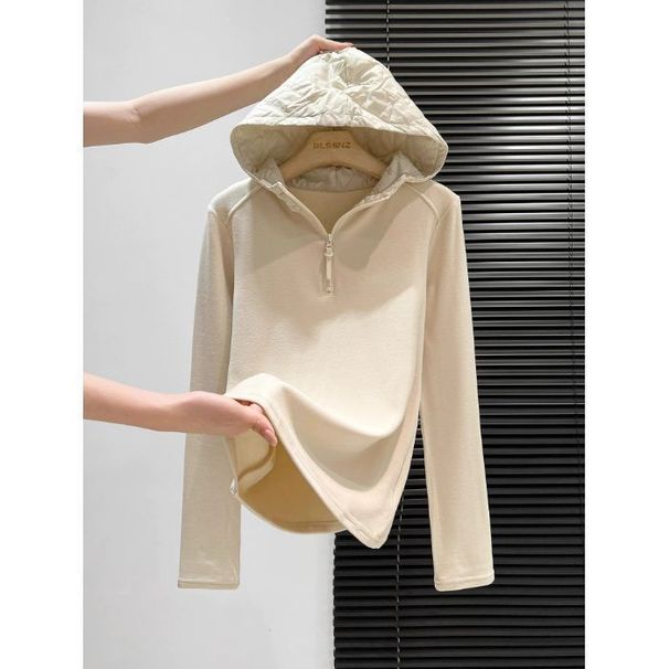 Plus-size Long-sleeve T-shirt For Women, New Autumn And Winter Design, Half-zip Brushed Fleece Top, German Velvet Hooded_desvips.com