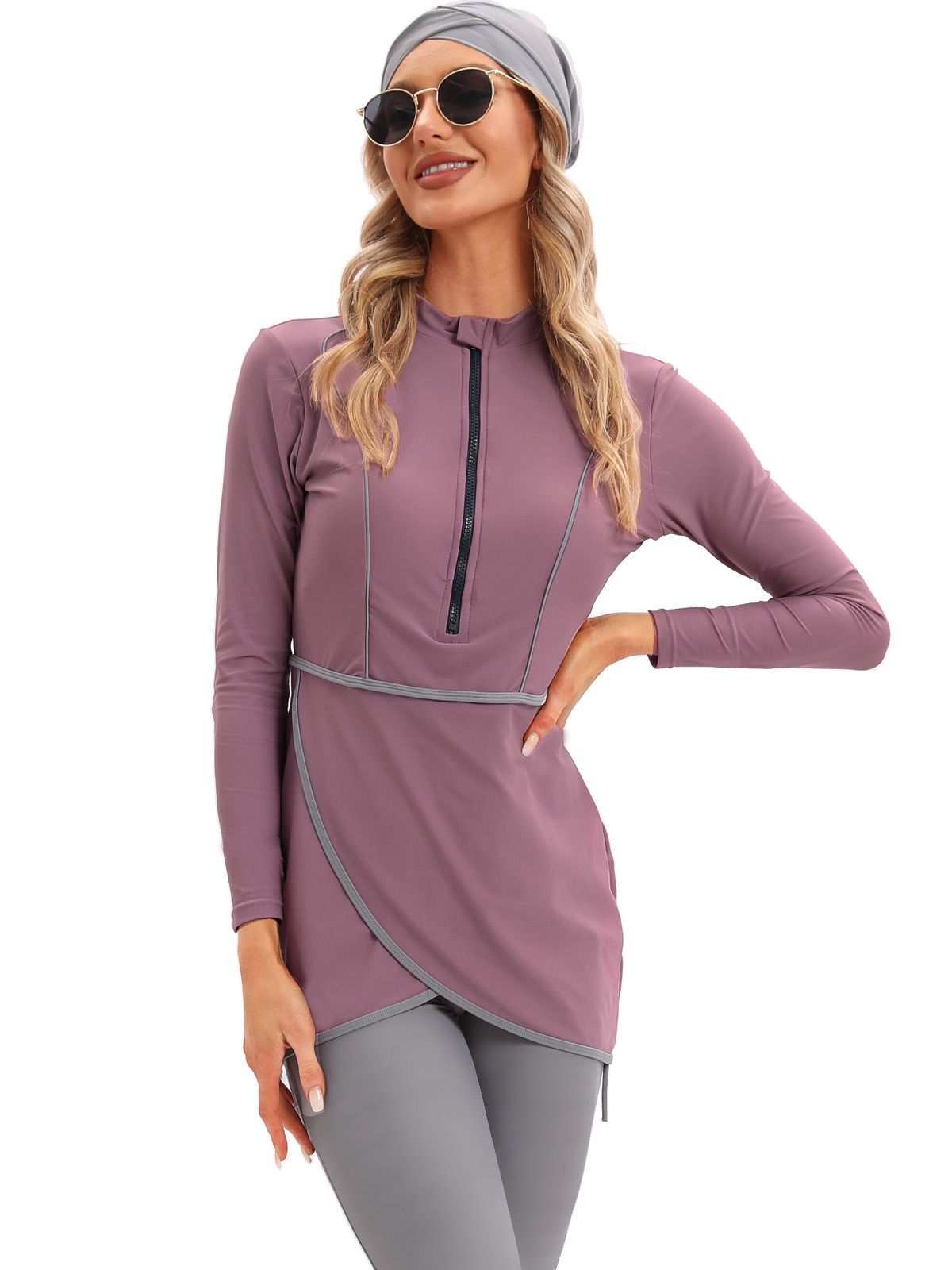 Muslim Swimwear Muslim Swimsuit Women's Conservative Swimsuit Zipper Style + Chest Pad_desvips.com