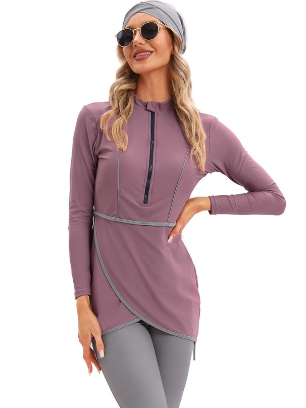 Muslim Swimwear Muslim Swimsuit Women's Conservative Swimsuit Zipper Style + Chest Pad_desvips.com