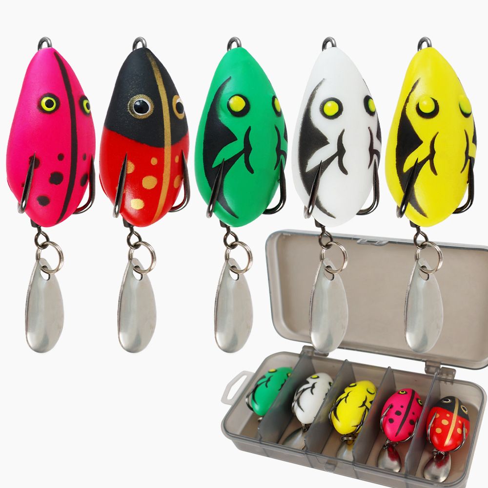 Shark Scavenger|5-pack Mini Surface-type Floating Frog Double-hook Lures, Artificial Bait For Blackfish Fishing_desvips.com