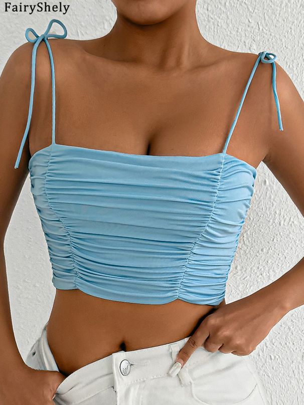 Fairyshely Sexy Female Summer Tied Strap Top 2026 Women Lace Sleeveless Bodycon Short Vest Lady Blue Off Shoulder Club_desvips.com