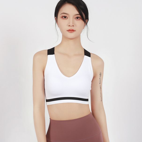 Spring Summer New Sports For Women Fitness Running Shockproof Gathered High Elastic Beauty Back Letter Yoga Bra_desvips.com