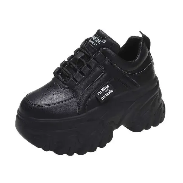 White Black Chunky Women Spring Autumn Thick Bottom Dad Shoes Woman Fashion PU Leather Platform Sneakers Ladies Tennis_desvips.com