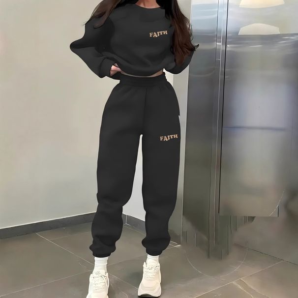 Women's Fleece-Lined Casual Sports Fashion And Sweatpants Two-Piece Autumn Winter Hot Item Crew Neck Sweatshirt Set_desvips.com
