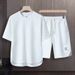 Men's Clothing Summer fashion brand new short sleeved T suit men's loose large size shorts set advanced handsome waffle two piece suit_desvips.com