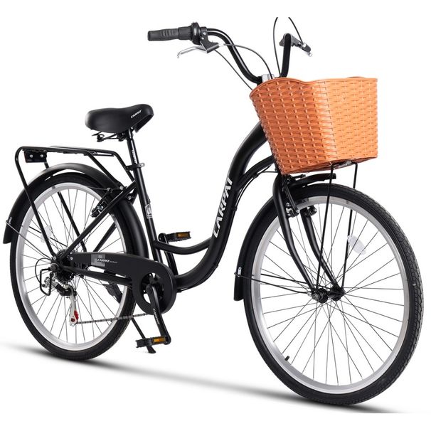 Carpat 26 Zoll City Bike, 7-Gang Shimano Schaltung, V-Brake, Gepäckträger & Frontkorb, Für Erwachsene 150-165 Cm - Schwarz (85% Vormontiert)_desvips.com