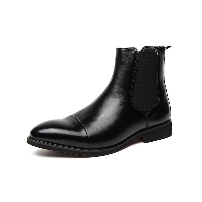 Large Size Men's High Top Pointed Leather Shoes British Fashion Business Slip-On Ankle Boots_desvips.com