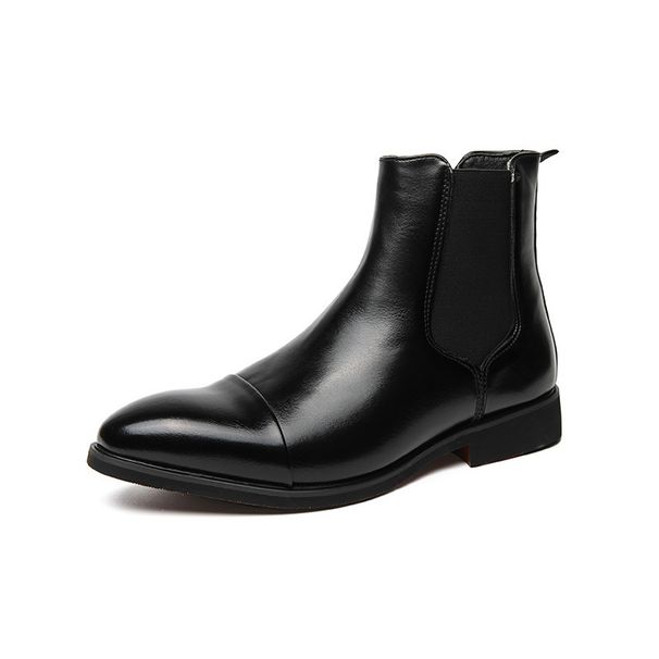 Large Size Men's High Top Pointed Leather Shoes British Fashion Business Slip-On Ankle Boots_desvips.com