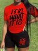 Women's short-sleeved shorts letter print suit two-piece suit_desvips.com