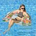 Leaf Print Inflatable Pool Seat - Thickened PVC U-Shaped Floating Lounger With Backrest & Cup Holder Single Person Water Hammock_desvips.com