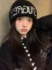 Letter Black For Women Winter New Warm Knitted Ear Protection Cold Korean Style Slouchy Hat Versatile Trendy_desvips.com
