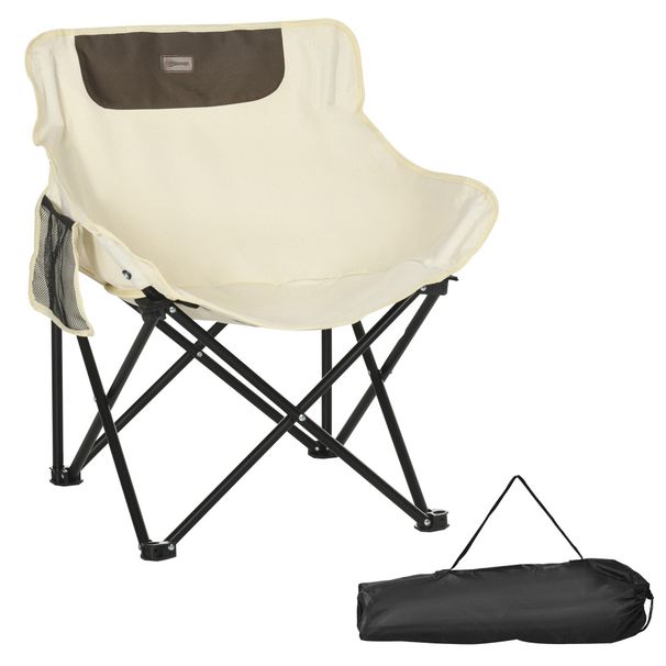 Campingstuhl Faltbarer Gartenstuhl Mit Seitentasche, Stahlbeine, Klappsessel Mit Tragetasche Für Pool, Strand, Oxford, Weiß_desvips.com
