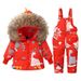 Dinosaur Print Kids Down Jacket & Snowsuit Set - Warm Winter Coat For Boys & Girls Ages 1-6, 90% White Duck Down Filling_desvips.com