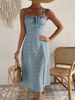 Print Split Pleated Print Zipper Single Dress_desvips.com