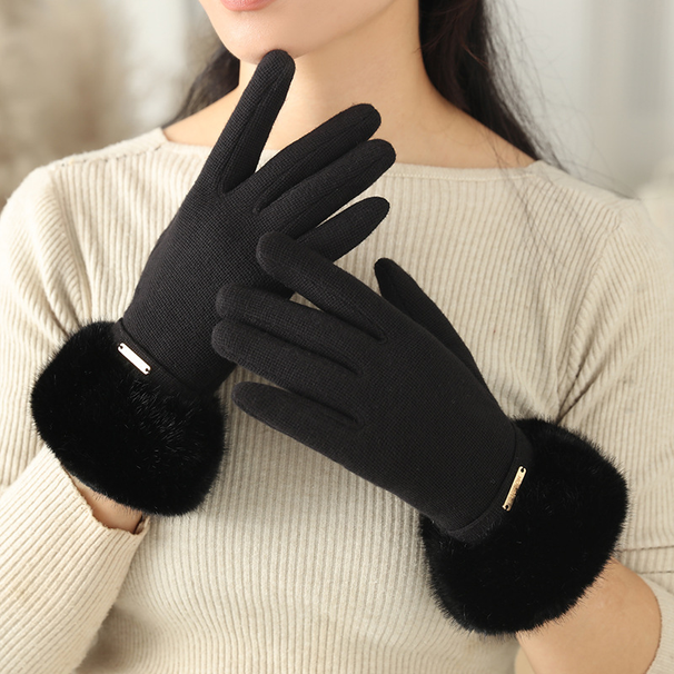 Winter Fleece Thickened Windproof German Velvet Mink Fur Cycling Driving Warm Touch Screen European And American Simple Cold-proof Women's Gloves_desvips.com