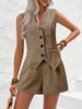 Women's Clothing new elegant commuter V neck button decoration vest shorts short two piece suit _desvips.com