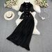 Women's fashion single breasted lace shirt two-piece set high waist a line pleated skirt_desvips.com
