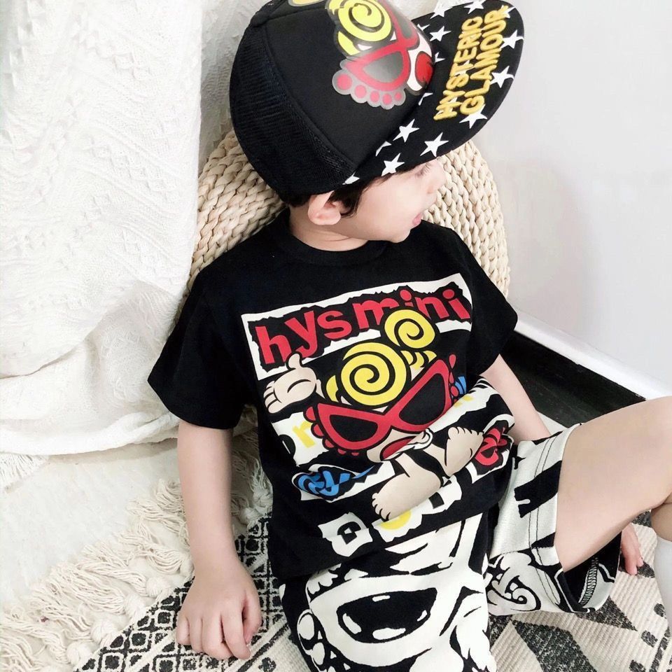Summer Trendy Brand Black Super Pacifier Print Boys And Girls Children's Short Sleeve T-Shirt For Older Kids Stylish_desvips.com