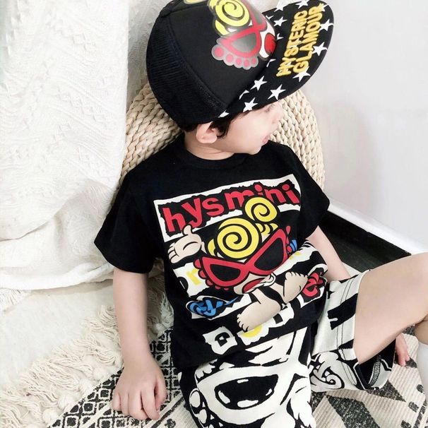 Summer Trendy Brand Black Super Pacifier Print Boys And Girls Children's Short Sleeve T-Shirt For Older Kids Stylish_desvips.com