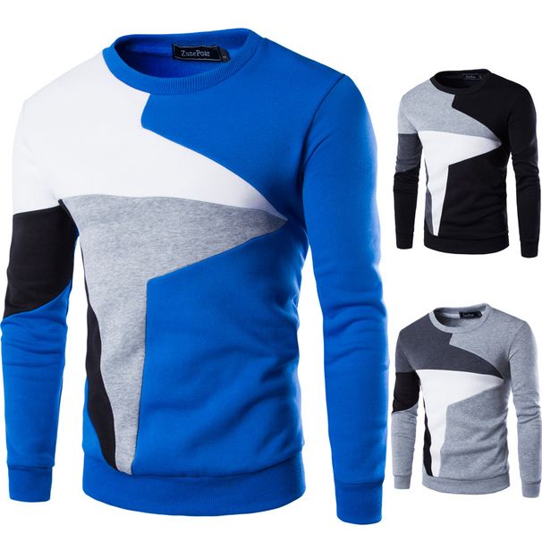 Men's Clothing Spring new arrivals Men's patchwork contrast color style casual long sleeved pullover sweatshirt 9238_desvips.com