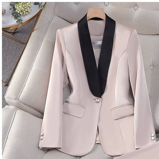 women's satin blouse and highwaisted pants set, long sve silk buttondown shirt with wide leg trousers, elegant 2piece office outfit_desvips.com