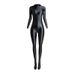 Elastic Glossy Shaping Fitness Sports Leggings Zipper Long Sleeve Full Body Shiny Smooth Bodysuit_desvips.com