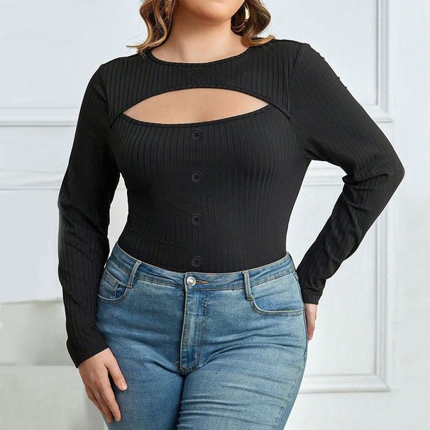 Cross-border European And American Plus-size Women's Clothing 2026 Spring-summer New Slim-fit Round-neck Sexy Hollow-out_desvips.com