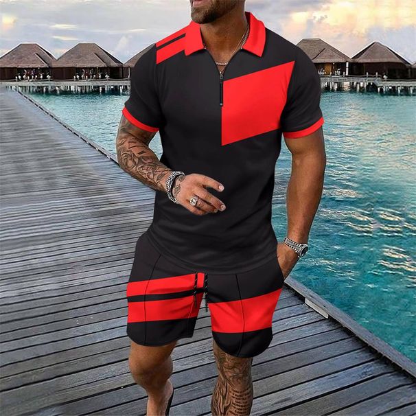 Summer 2025 European-Amecian Fashion Men's Lapel Short Sleeve POLO Shirt + Shorts 2 Piece Sport Sets S-3XL_desvips.com