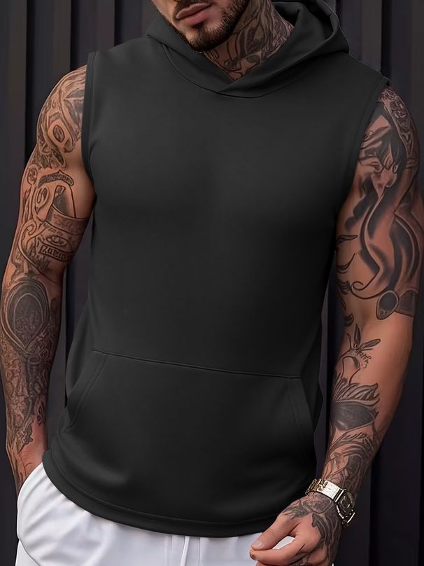 Summer Men's Tank Top Hooded T Shirt Male Gym Fitness Training Quick Dry Sleeveless Shirts Men Fashion Basketball Vest_desvips.com