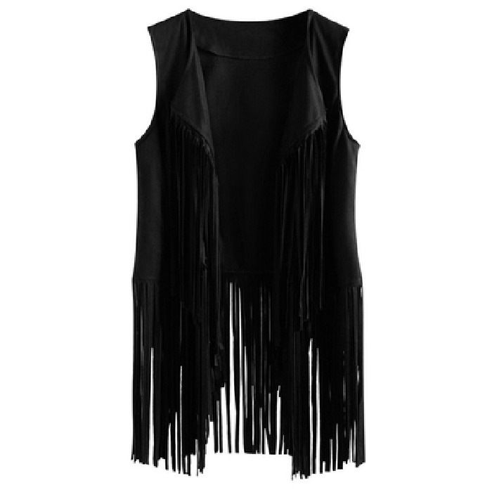 Slim slim sleeveless vest with fringe clip for women_desvips.com