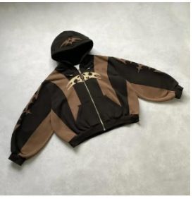 American Style Men's Sweatshirt Loose Color Block Embroidered Hoodie Niche Zipper Jacket Cool Top_desvips.com