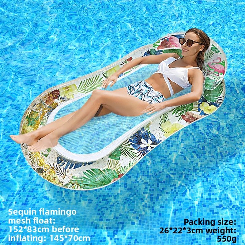 Eco-Friendly Inflatable Flamingo Float - Single Floating Bed With Glitter Accents & Detachable Pillow (Summer Pool Lounger Lightweight PVC)_desvips.com