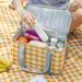 Picnic Basket Foldable Thermal Cooler Tote For Camping Outdoor Plaid Pattern Insulated Food Carrier With Leakproof Base_desvips.com